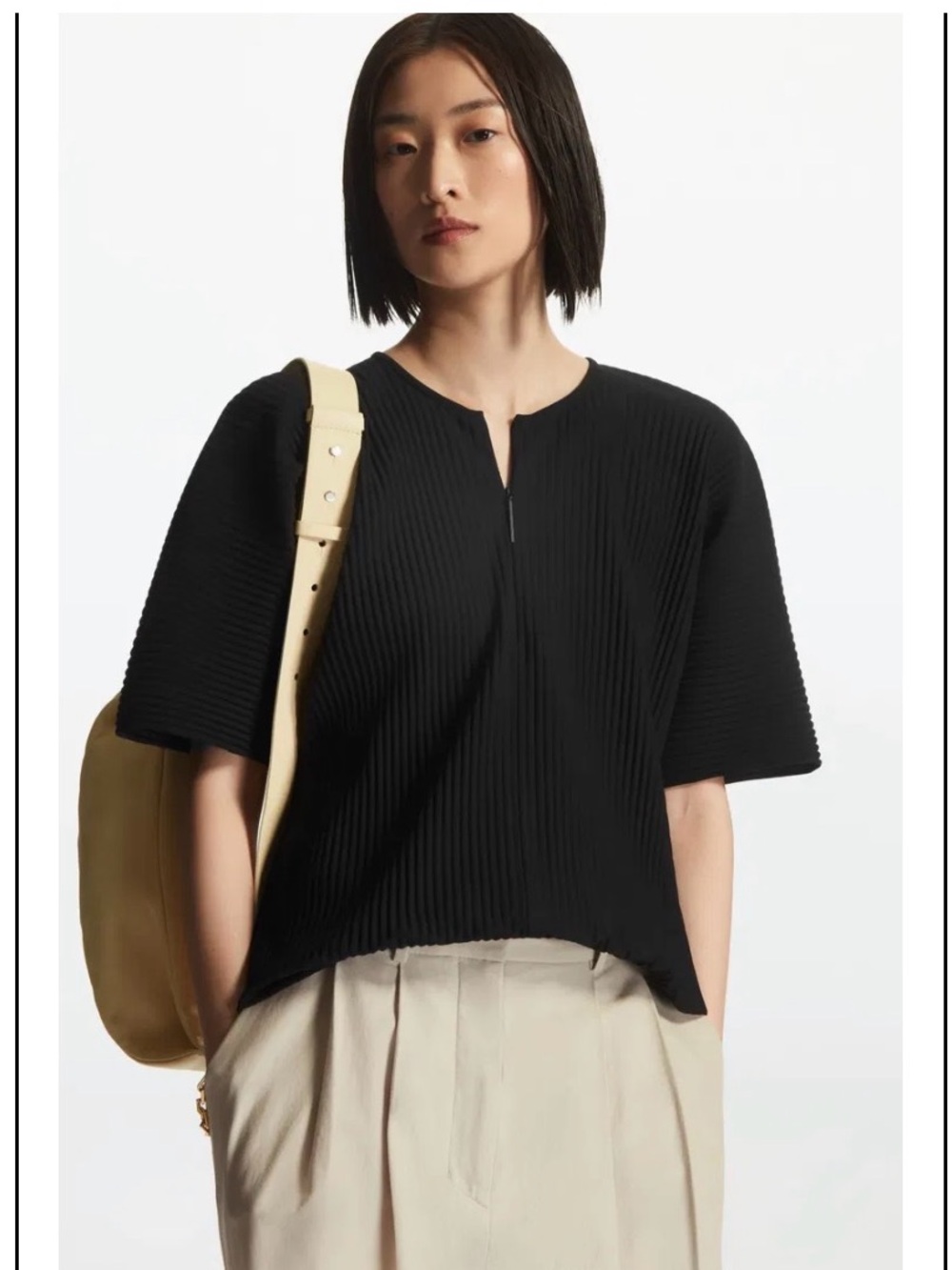 COS Black Ribbed Short-Sleeve Blouse